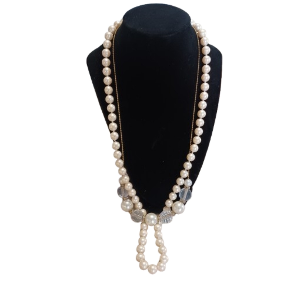 Monet Strand Pearl & Gold Toned Chain Cream White Beaded Set Of 2 Necklaces